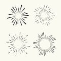 Vector hand drawn geometric radial line sunburst, the rays of the sun or the stars Shine, flash. Fireworks retro, vintage style.