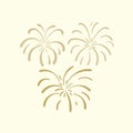 Vector hand drawn golden fireworks, illustration template, doodle fire crackers isolated on white background. Royalty Free Stock Photo