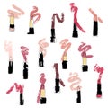 Vector hand drawn graphic fashion sketch lipstick. Trend colored glamour fashion illustration in vogue style