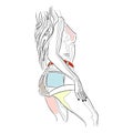 Vector hand drawn graphic illustration of sexy cute body of woman. Colorful female silhouette of beautiful girl. Pretty sports