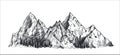 Vector hand drawn graphic mountain ranges and pine forest. Nature landscape. Royalty Free Stock Photo