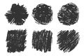 Vector hand drawn grungy textures set. Differently hatched black shapes for art, promotion banners, grungy logo. EPS 10 vector Royalty Free Stock Photo