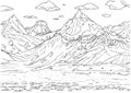 Vector hand drawn habitat mountains outline illustration