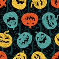 Vector hand drawn halloween colourful pumpkins repeat pattern. Suitable for invitation card, halloween party poster or