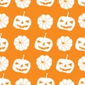 Vector hand drawn Halloween pumpkins, orange and white trendy color combination. Happy or scary, regular seamless