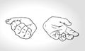 Vector hand drawn hands with open fist and close fist