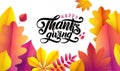 Vector Hand drawn Happy Thanksgiving, fallen leaves frame on white background. Festive vintage style autumn calligraphy.