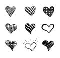 Vector Hand Drawn Hearts Collection, Doodle Cute Design Element, Black Drawings Isolated. Royalty Free Stock Photo