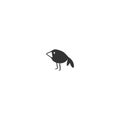 Vector hand drawn icon. Black bird, crow, symbol of wisdom and curiosity.