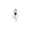 Vector hand drawn icon. Happy dancing overweight woman. Plus size concept, body positive. Royalty Free Stock Photo