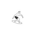 Vector hand drawn icon, a male surfer. Summer leisure, active way of life.