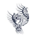 Owl ornamental inking illustration artwork