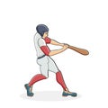 Vector hand drawn illustration of a baseball player hitting the Royalty Free Stock Photo