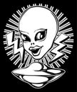 Vector hand drawn illustration of beautiful alien with the flying saucer isolated