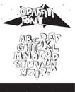 Vector hand drawn illustration with black and white imperfect graffiti font, isolated on white. 3d letters sequence from A to Z wi