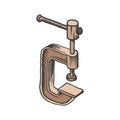 Vector hand drawn illustration of C-clamp