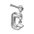 Vector hand drawn illustration of C-clamp