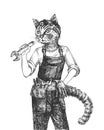 Cat mechanic with wrench portrait Royalty Free Stock Photo