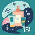 Vector hand drawn illustration - cosmetics for skin care in the winter, creams, balms. flat illustration for websites, application