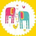 Vector hand drawn illustration with cote colorfull elephants