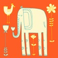 Vector hand drawn illustration with cote colorfull elephants