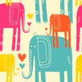 Vector hand drawn illustration with cote colorfull elephants Royalty Free Stock Photo