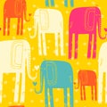 Vector hand drawn illustration with cote colorfull elephants Royalty Free Stock Photo