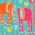 Vector hand drawn illustration with cote colorfull elephants Royalty Free Stock Photo