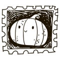 Vector hand-drawn illustration of a cute cartoon pumpkin in the style of linocut, strokes with a pen. Stamp with a Royalty Free Stock Photo