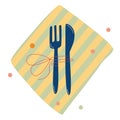 Vector hand drawn illustration cute cartoon table setting for dinner fork knife and napkin Royalty Free Stock Photo
