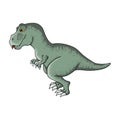 Vector hand drawn illustration of cute tyrannosaurus in cartoons style. Dino tyrannosaur rex in kids comix style. Isolated on whi