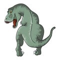 Vector hand drawn illustration of cute tyrannosaurus in cartoons style. Dino tyrannosaur rex in kids comix style. Isolated on whi