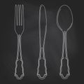 Vector hand drawn illustration with cutlery set. Sketch. Vintage