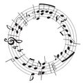 Vector hand drawn illustration with decoration musical notes in the shape of a circle