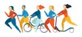 vector hand drawn illustration - doodle on a sports theme. people are engaged in different sports - running, bicycle, walking Royalty Free Stock Photo