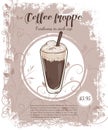 Vector hand drawn illustration of drinks menu pages with cup of coffee frappe