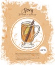 Vector hand drawn illustration of drinks menu pages with cup of grog