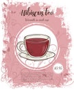 Vector hand drawn illustration of drinks menu pages with cup of hibiscus tea Royalty Free Stock Photo