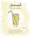 Vector hand drawn illustration of drinks menu pages with cup of lemonade