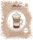 Vector hand drawn illustration of drinks menu pages with cup of mocha Royalty Free Stock Photo