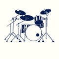 Vector hand drawn illustration of drum kit isolated on white background. Old vintage sketch drawn engraving electronic drum band Royalty Free Stock Photo