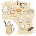 Vector hand drawn illustration of eggnog recipe with list of ingredients