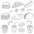 Vector hand drawn illustration of fast food Royalty Free Stock Photo