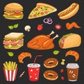 Vector hand drawn illustration of fast food Royalty Free Stock Photo