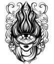 Vector hand drawn illustration of female diver with baroque frame.