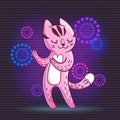 Vector hand drawn illustration of funny dancing cat on disco par