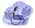 Vector hand drawn illustration - a girl in an active wheelchair and flowers. trend illustration in flat style