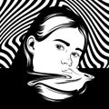 Vector hand drawn illustration of girl in surrealistic style.