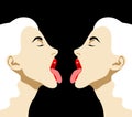 Vector hand drawn illustration of girls with open mouth and tongue .