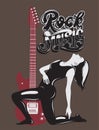 Vector hand drawn illustration of guitar and handwritten lettering. Tattoo artwork. Realistic portrait of young pretty girl. T Royalty Free Stock Photo